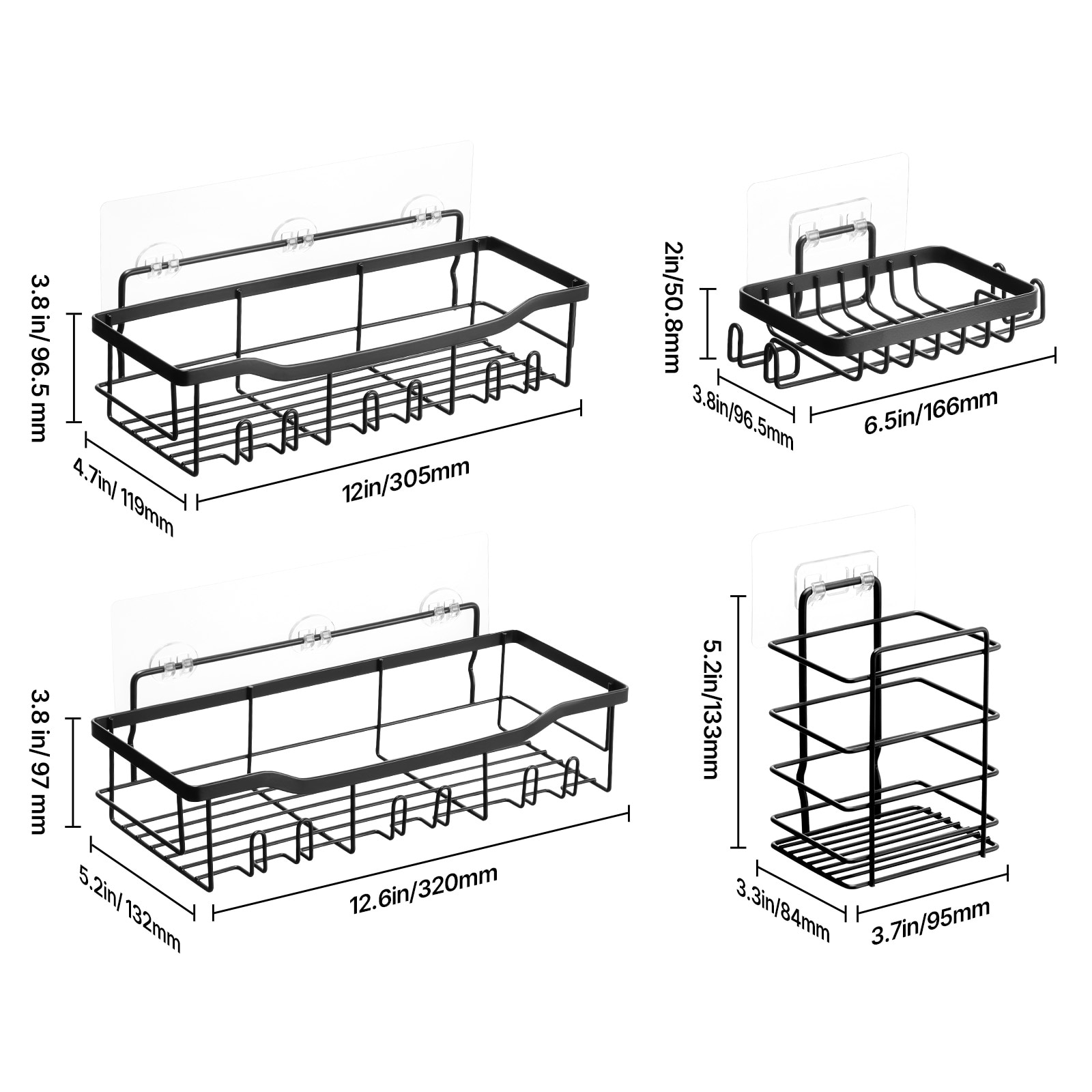 Shower Caddy 5 Pack Adhesive Bathroom Shower Storage Organization Shelves Rack_voghion.com